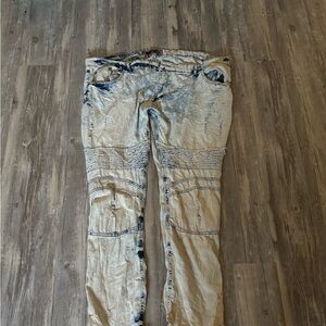 Stylish Beige and Blue Distressed Jeans
